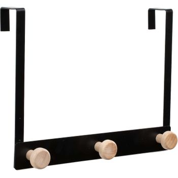 ▷ Perchero Pared Home Stéfano 4 Perchas Metal Negro Madera 36x4,5x21 Cm