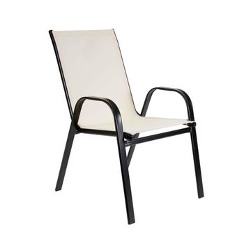 Silla De Jardín Apilable - Asiento En Metal Y Tela Para Exteriores - Ideal Para Jardín, Balcón O Terraza - Negro/blanco