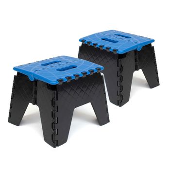 Pack De 2 Taburetes Plegables Multiusos - 25x21x21 - Escalera Antideslizante De Pvc - Altillo Para Cocina, Baño O Dormitorio - Azul/negro