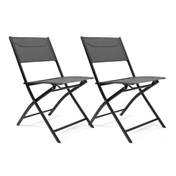 Conjunto De 2 Sillas Plegables De Jardín - Asiento En Metal Y Tela Para Exteriores - Ideal Para Jardín, Balcón O Terraza - Negro