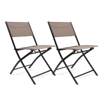 Conjunto De 2 Sillas Plegables De Jardín - Asiento En Metal Y Tela Para Exteriores - Ideal Para Jardín, Balcón O Terraza - Marrón