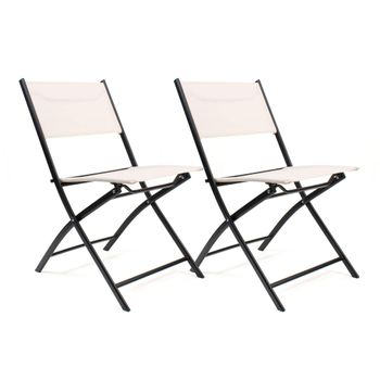 Conjunto De 2 Sillas Plegables De Jardín - Asiento En Metal Y Tela Para Exteriores - Ideal Para Jardín, Balcón O Terraza - Crudo