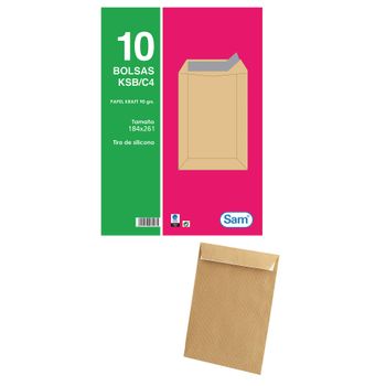 Pack 10 Bolsa Kraft 80gr 184x261con Tira