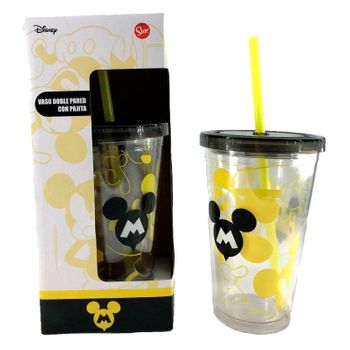 Vaso Mickey Disney Doble Pared Pajita