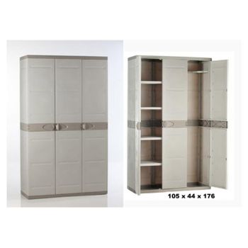 Armario De 4 Estantes De Resina 3 Puertas Con Escobero Titanium Beige  105x44x176 Cm Beige con Ofertas en Carrefour