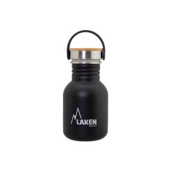 Laken Basic Steel Bambú - Botella De Agua 0.35l En Acero Inoxidable Con Asa. Negro