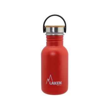 Laken Basic Steel Bambú - Botella De Agua 0.5l En Acero Inoxidable Con Asa. Rojo