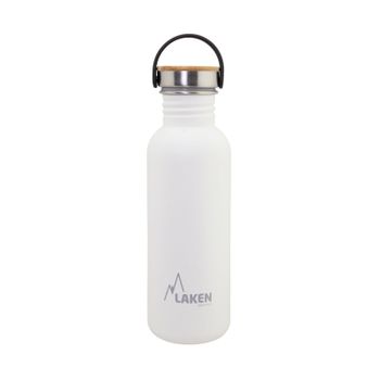 Laken Basic Steel Bambú - Botella De Agua 0.75l En Acero Inoxidable Con Asa. Blanco