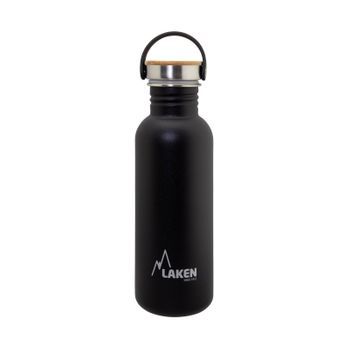 Laken Basic Steel Bambú - Botella De Agua 0.75l En Acero Inoxidable Con Asa. Negro