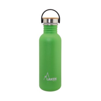 Laken Basic Steel Bambú - Botella De Agua 0.75l En Acero Inoxidable Con Asa. Verde