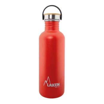 Laken Basic Steel Bambú - Botella De Agua 1l En Acero Inoxidable Con Asa. Rojo