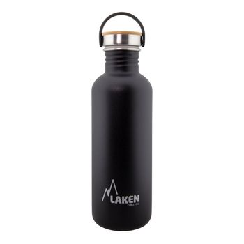 Laken Basic Steel Bambú - Botella De Agua 1l En Acero Inoxidable Con Asa. Negro