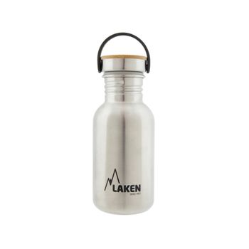 Laken Basic Steel Bambú - Botella De Agua 0.5l En Acero Inoxidable Con Asa. Plata