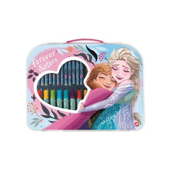 Maletín De Actividades Artísitcas Frozen Con 12 Crayones, 12 Rotuladores, 6 Lápices De Colores, Regla, Lápiz, Borrador Y Sacapuntas.32x25x2 Cm