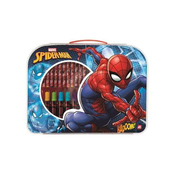 Maletín De Actividades Artísitcas Spiderman Con 12 Crayones, 12 Rotuladores, 6 Lápices De Colores, Regla, Lápiz, Borrador Y Sacapuntas. 32x25x2 Cm