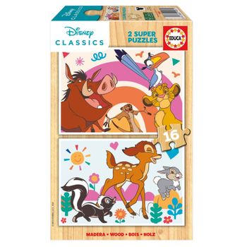 Puzzles 2 X 16 Piezas Disney Animales En Madera