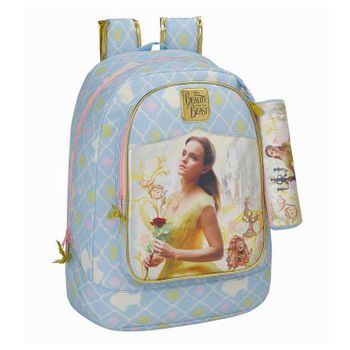 Mochila + Portatodo La Bella Y La Bestia Disney 46cm Adaptab