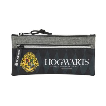 Safta Portatodo Doble Cremallera De Harry Potter Hogwarts, 230x110 Mm, Negro/gris