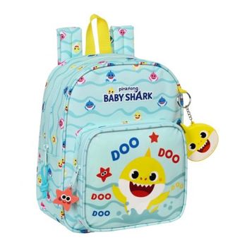 Mochila Guarderia Adaptable A Carro Con Bolsillo Frontal Baby Shark 22x27x10cm