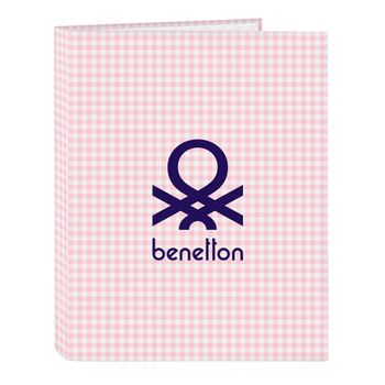 Carpeta De Anillas Benetton Vichy Rosa A4 (26.5 X 33 X 4 Cm)