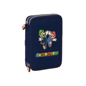 Super Mario Bros - Estuche Escolar Niño, Estuche Con Colores, Con 28 Útiles Incluidos, Ideal Para Niños De 5 A 14 Años, Cómodo Y Versátil, Calidad Y Resistencia, 12.5x4x19.5 Cm, Color Azul Marino