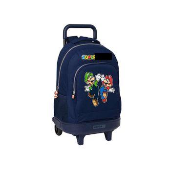 Super Mario Bros - Mochila Grande Con Ruedas, Compacta, Extraíble, Ideal Para Niños De Diferentes Edades, Cómoda Y Versátil, Calidad Y Resistencia, 33x22x45 Cm, Color Azul Marino