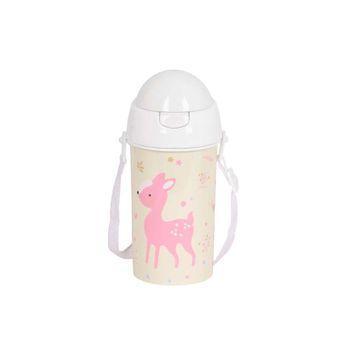 Safta Preescolar Forest - Botella De Apertura Automática, Con Pajita, Botella De Agua, Sin Bpa, Con Bandolera, Cómoda Y Ligera, 500 Ml, 7.3x19.5 Cm, Color Beige