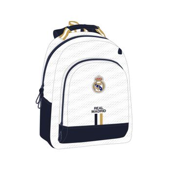 Safta Real Madrid - Mochila Adaptable A Carro, Mochila, Ideal Para Niños De Diferentes Edades, Cómoda Y Versátil, Calidad Y Resistencia, 32x15x42 Cm, Color Blanco