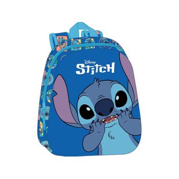 Stitch - Mochila Escolar, Con Diseño 3d, Adaptable A Carro, Ideal Para Niños De Diferentes Edades, Cómoda Y Versátil, Calidad Y Resistencia, 27x10x33 Cm, Color Azul