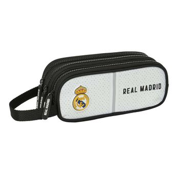 Real Madrid 1ª Equipación 24/25 - Estuche Triple Cremallera, Estuche Infantil, Estuche Niño, Ideal Para Niños De 5 A 14 Años, Cómodo Y Versátil, Calidad Y Resistencia, 21x7x8.5 Cm, Color Blanco/gris