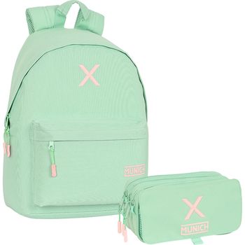 Pack Mochila Para Portatil 14,1" Munich Basicos "menta" + Portatodo Triple Big Munich Basicos "menta"  | Safta