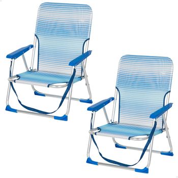 Pack 2 Sillas De Playa Plegables Aktive 44x35x72 Cm, Rayas Azul