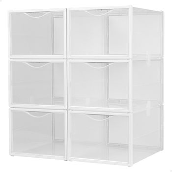 Armario Modular de Plástico Cajas de Zapatos Talla de 45 con 8 Cubos  Puertas Magnéticas Muble Organizador para Entrada Pasillo Dormitorio  28x36x21 cm Transparente