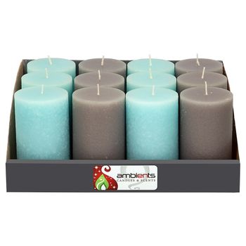 Expositor 12 Velas Marmolado Azul Y Gris 10x6 Cm 25 Horas De Duración