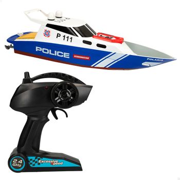 Racing Boat Juguete Teledirigido Lancha Rápida Policía De 36x10x10 Cm, Con Alcance De 35-40 Metros