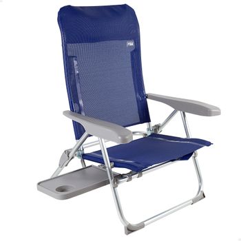 Silla De Playa Plegado Slim Multiposición Y Antivuelco Aktive, Con Mesa Extraíble Y Asa Transporte, Medidas 47x57x89cm, Peso Máx. 110kg.