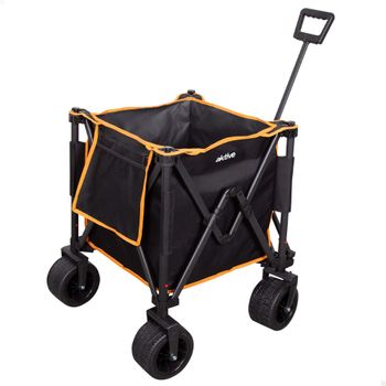 Carro De Playa Plegable Acero Y Poliéster Máx.80 Kg - Aktive. Negro Y Naranja