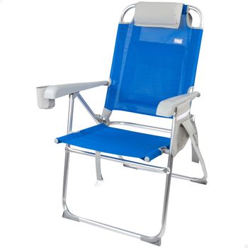 Silla De Playa Plegable Antivuelco Con Respaldo Reclinable 8 Posiciones Aktive Aluminio Y Textileno, 47x63x99 Cm Máx. 110 Kg, Azul