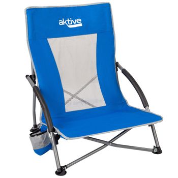 Silla De Playa Plegable Asiento Bajo Aktive Acero, Rejilla Y Poliéster, 50x51x67 Cm, Máx. 110 Kg, Azul