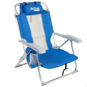 Silla De Playa Plegable Antivuelco Con Respaldo Reclinable 5 Posiciones Aktive Aluminio Y Textileno, 49x56x78 Cm Máx. 110 Kg, Azul