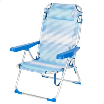 Aktive Silla De Playa Plegable Y Reclinable 5 Posiciones Rayas Azul C/cojín Y Asa Hombro