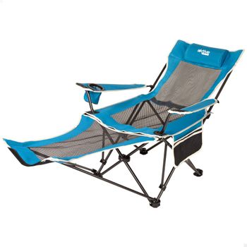 Silla De Camping Plegable Antivuelco Con 2 Posiciones Aktive Acero, Rejilla Y Textileno, 152x54x75 Cm, Máx. 110 Kg, Azul Y Negro