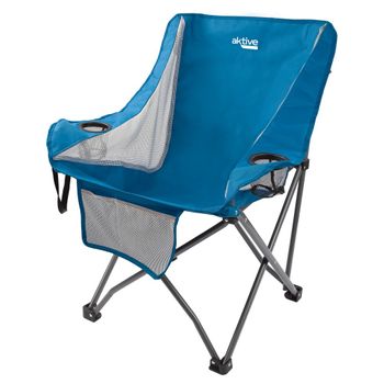 Silla Plegable De Camping Plegable Antivuelco Aktive, Con Posavasos Y Bolsillo, 48x50x86cm, Estable Y Portátil