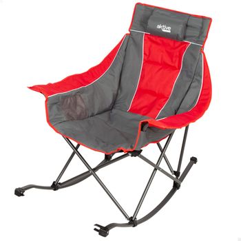 Silla Mecedora Plegable De Acero Y Poliéster 51x100x97 Cm - Aktive. Gris Y Rojo