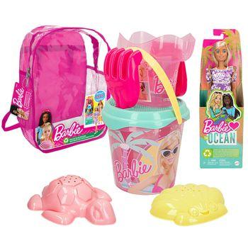 Barbie Set Cubo De Playa C/accesorios, Muñeca Barbie Y Mochila Transporte