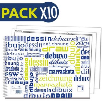 Pack 10 Bloc Dibujo Tamaño Folio Prolongado Tapa Plástico Liso 140 Gr