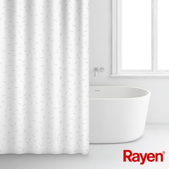 Rayen, Cortinas De Baño Impermeable, Canvas Algodón 100%, Argollas Metálicas, 12 Ganchos De Metal, 180 X 200 Cm, Blanco