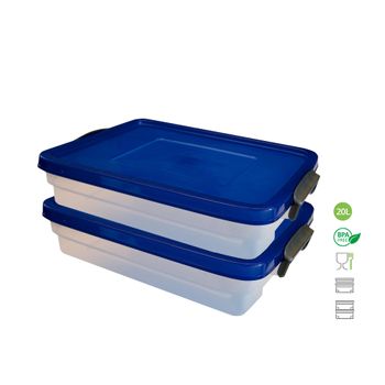 Caja De Ordenación Transparente Eurobox 20 Litros Con Tapa Azul. (lote De 2 Unidades)