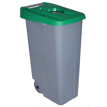 Contenedor Denox Reciclo Con Ruedas Y Tapa Abierta 85 Litros Verde