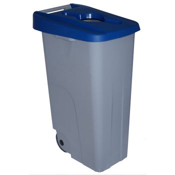 Contenedor Denox Reciclo Con Ruedas Y Tapa Abierta 85 Litros Azul